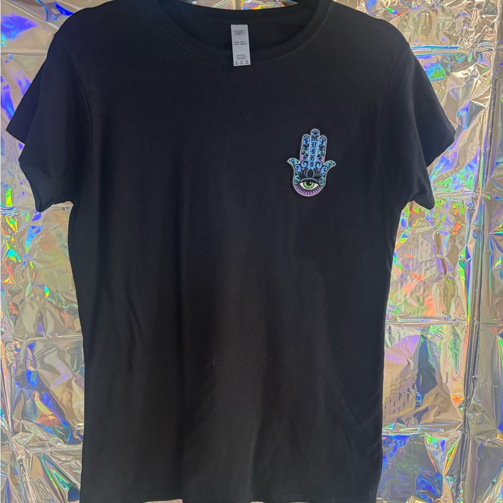 Black T-Shirt with Hamsa Hand Design